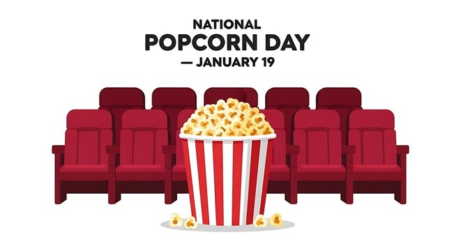 National popcorn day illustration with cinema seats isolated on white background
