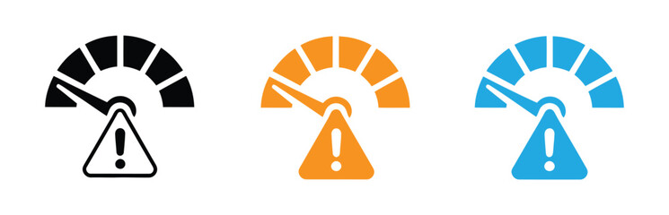 Risk icon set multiple style collection. Warning icon on the dashboard, indicating risk, danger, warning or danger level. The concept of urgent situation, danger warning symbol.  