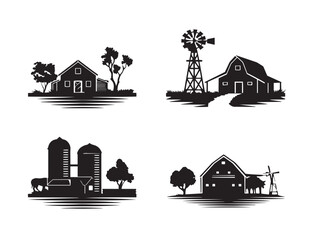 Beautiful farmland silhouette landscape icon in clean vector artwork