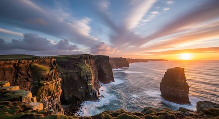 Cliffs of Moher Sunset over the rugged Irish coastline, Ireland's natural wonders Background