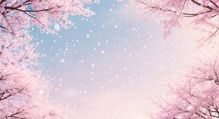 Pink Cherry Blossoms Against a Bright Sky Background