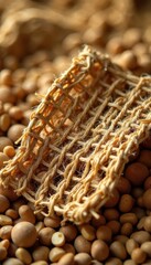 Close-up rustic sisal & burlap blend, warm tones , linen, pattern