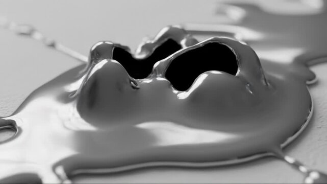 Molten Metal Spreads and Solidifies on Surface in Close Up Render