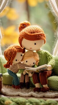 Dos mu&ntilde;ecas de trapo disfrutan de un cuento en un rinc&oacute;n acogedor de oto&ntilde;o.