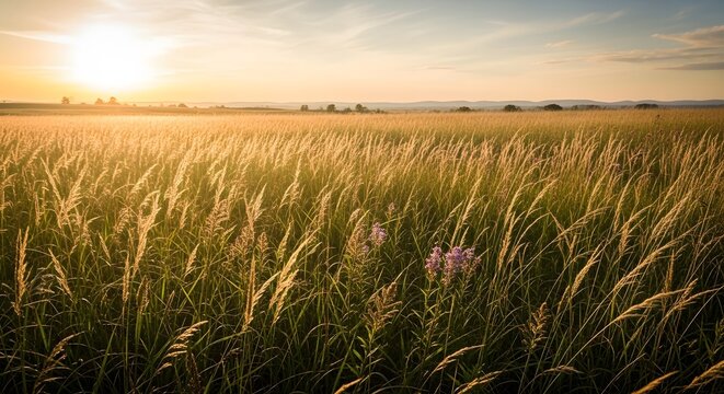 Golden Hour Serenity A Meadow Bathed in Sunlight's Embrace Background