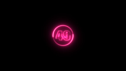 Neon glowing text number icon on the black background. purple color neon number.