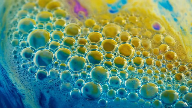 Vibrant abstract bubble pattern in blue and yellow hues for artistic backgrounds and designs