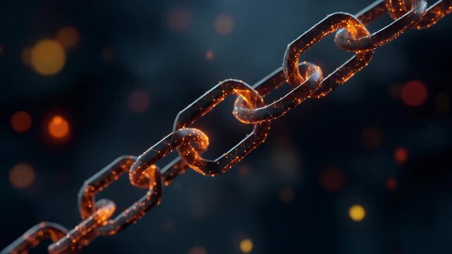 Futuristic glowing chain link concept showcasing digital connectivity and security in technology