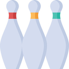 Three Bowling Pins With Red Orange And Green Collars Stand In A Row On A Transparent Background Ready For A Game