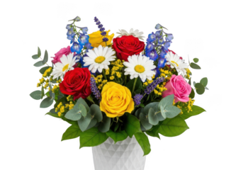 Vibrant mixed flower bouquet isolated on transparent background