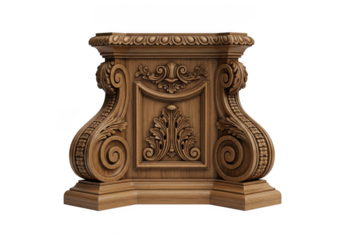 Intricate wood carving decor isolated on transparent background