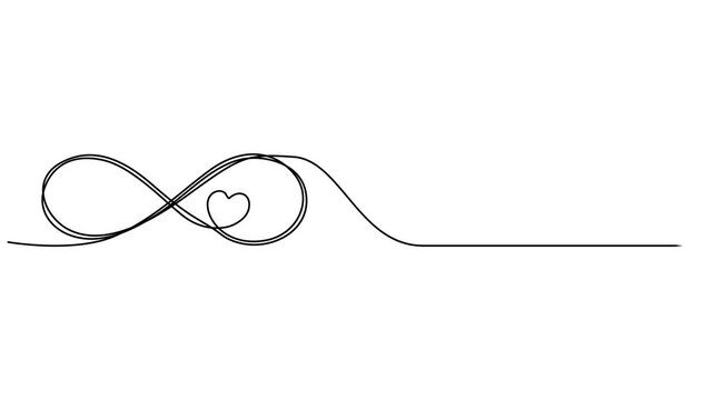 Romantic Love and Infinity Continuous Line Art Design Concept for Background, Loop mobius icon and endless forever love concept. Full length one line animation. 4K Animated self drawing of continuous.