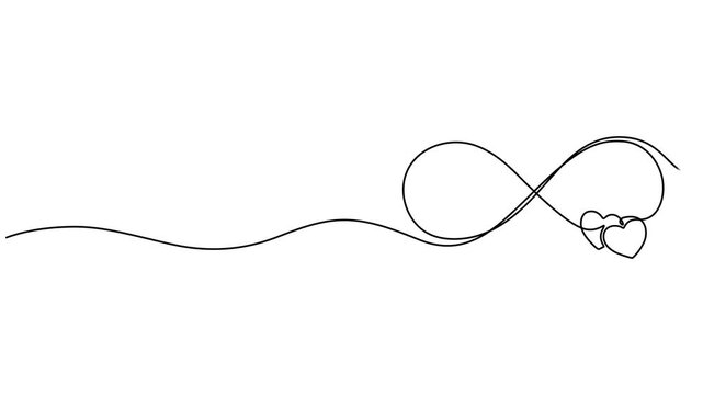 Romantic Love and Infinity Continuous Line Art Design Concept for Background, Loop mobius icon and endless forever love concept. Full length one line animation. 4K Animated self drawing of continuous.