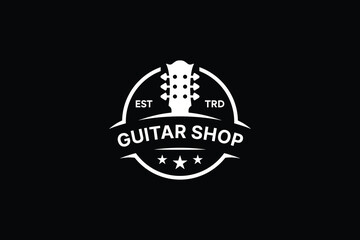 Guitar emblem logo design. Music instrument shop logo