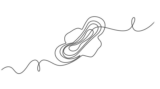 Animated self drawing of continuous line draw sanitary napkin and pad. Full length one line animation. 4K, Self drawing line animation sanitary pad continuous one line drawing concept, sanitary pad.