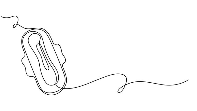 Animated self drawing of continuous line draw sanitary napkin and pad. Full length one line animation. 4K, Self drawing line animation sanitary pad continuous one line drawing concept, sanitary pad.