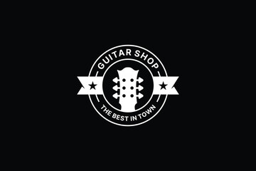 Guitar emblem logo design. Music instrument shop logo