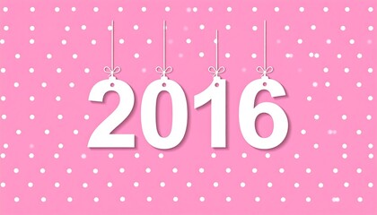Naklejka premium White numbers 2016 on pink polka dots