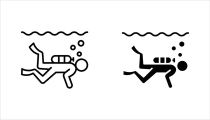Scuba diving icon set. deep ocean underwater diving with oxygen cylinder and mask suit for sport activity. vector illustration on white background