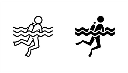 Scuba diving icon set. deep ocean underwater diving with oxygen cylinder and mask suit for sport activity. vector illustration on white background