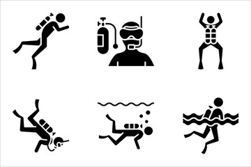 Scuba diving icon set. deep ocean underwater diving with oxygen cylinder and mask suit for sport activity. vector illustration on white background