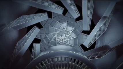 Industrial gears turn, starting the machine, the camera moves between the gears, creating a mechanical and metallic feel, suitable for transition animations, opening videos, and 3D animations.