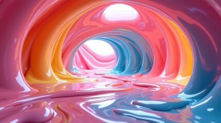 Surreal abstract tunnel with flowing pastel colors and liquid light