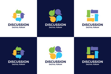 Set of colorful chat, conversation, discussion logo design
