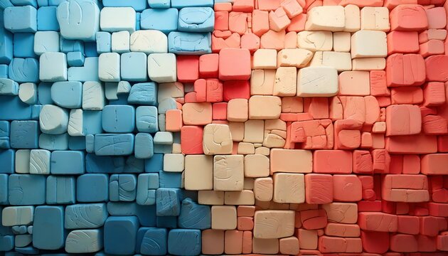 Split Color 3D Geometric Cube Background with Blue and Red Blocks Texture