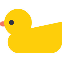 Simple Yellow Rubber Duck Toy Isolated on Transparent Background with Orange Beak and Dark Eye