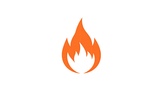 Orange flame isolated on black background, flickering shape