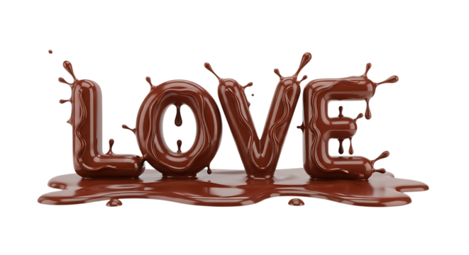 Chocolate word LOVE with splashes and drips on a black background love text isolated on a transparent background - Powered by Adobe