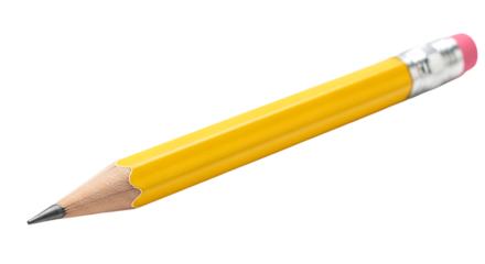 Yellow Hexagonal Pencil with Pink Eraser and Sharpened Graphite Tip wood isolated on a transparent background