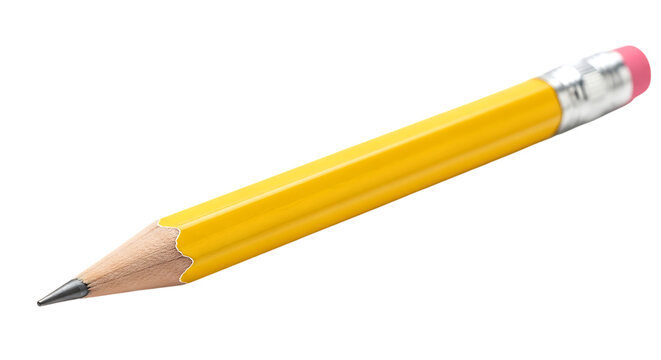 Yellow Hexagonal Pencil with Pink Eraser and Sharpened Graphite Tip wood isolated on a transparent background