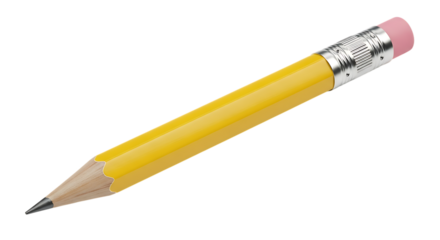 Yellow Wooden Pencil with Eraser and Sharpened Lead writing drawing isolated on a transparent background