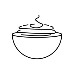 Isolated icon of food on a plate. Vector illustration, side view, black and white colors. Doodle style. Can be used in mobile apps, websites, and advertising.