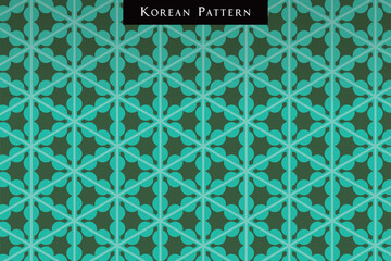 Traditional Korean Lattice Geometric Pattern with Teal and Dark Green Motifs