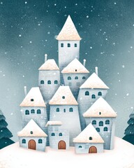 Obraz premium a tiny christmas town illustration covered in snow