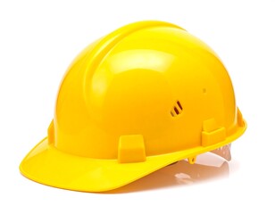 Close-up view of a bright yellow construction worker's helmet