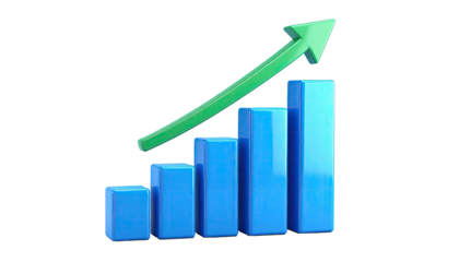 Blue chart showing upward trend, green arrow on top