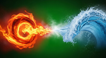 Elemental Clash: Dynamic Fire and Water Power Wallpaper theme 