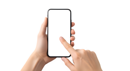 Hand Holding Smartphone Mockup Isolated on White Background - Mobile Device Screen Template