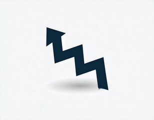 Dark blue, zigzag arrow pointing upwards on textured white background