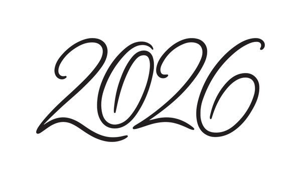 Graceful calligraphic depiction of the year 2026, symbolizing future aspirations, new beginnings, and the forward march of time, ideal for celebrating milestones or seasonal designs or greeting cards
