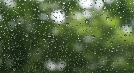 Raindrops on glass create a serene, refreshing, and natural ambiance