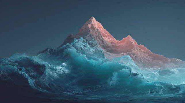 Abstract mountain peak and clouds illustration against dark blue sky