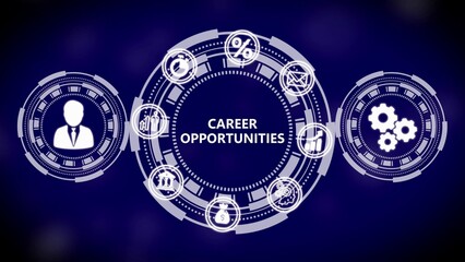 Career Opportunities Concept with Icons and Futuristic Design on Blue Background employment work