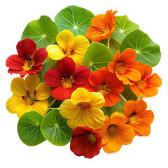 Colorful nasturtium flower bloom arrangement isolated on transparent background
