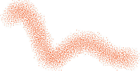Abstract orange particles flowing across a white background create a dynamic wave pattern in a minimalist modern style, suggesting energy, motion, and a clean contemporary aesthetic.
