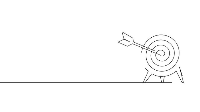 Continuous line art target with arrow hitting the bullseye